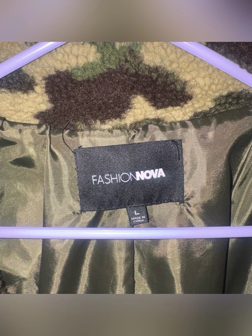 Fashion Nova Green Camo Teddy Sherpa Jacket